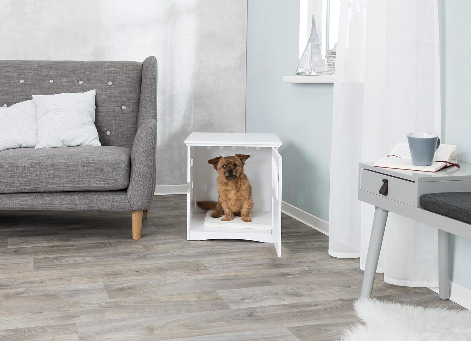 19" X 20" Wooden Indoor Dog Crate, Small Side Table Home for Any Room, Ideal for Small Dogs, White
