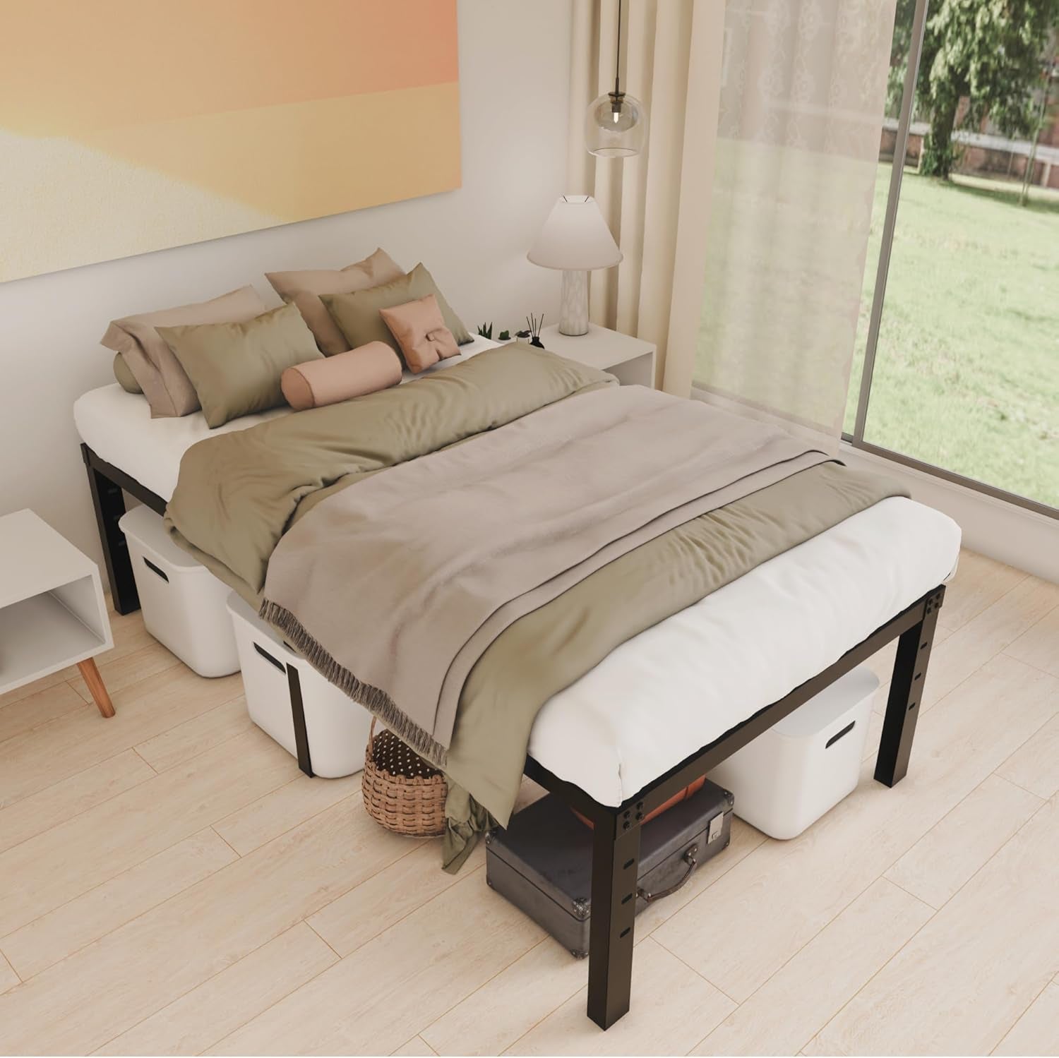18 Inch Metal Twin Bed Frame No Box Spring Needed - Easy Assembly Heavy Duty Noise Free Narrow Bedframes - Single Black Basic Steel Slats Platform with Storage
