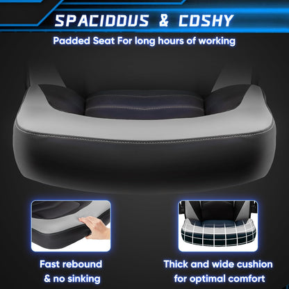 Computer Gaming Desk Chair - Big Tall Ergonomic Lumbar Support with Flip-Up Armrest and 360° Swivel Wheels, PU Leather Height Adjustable, for Home and Office, Grey