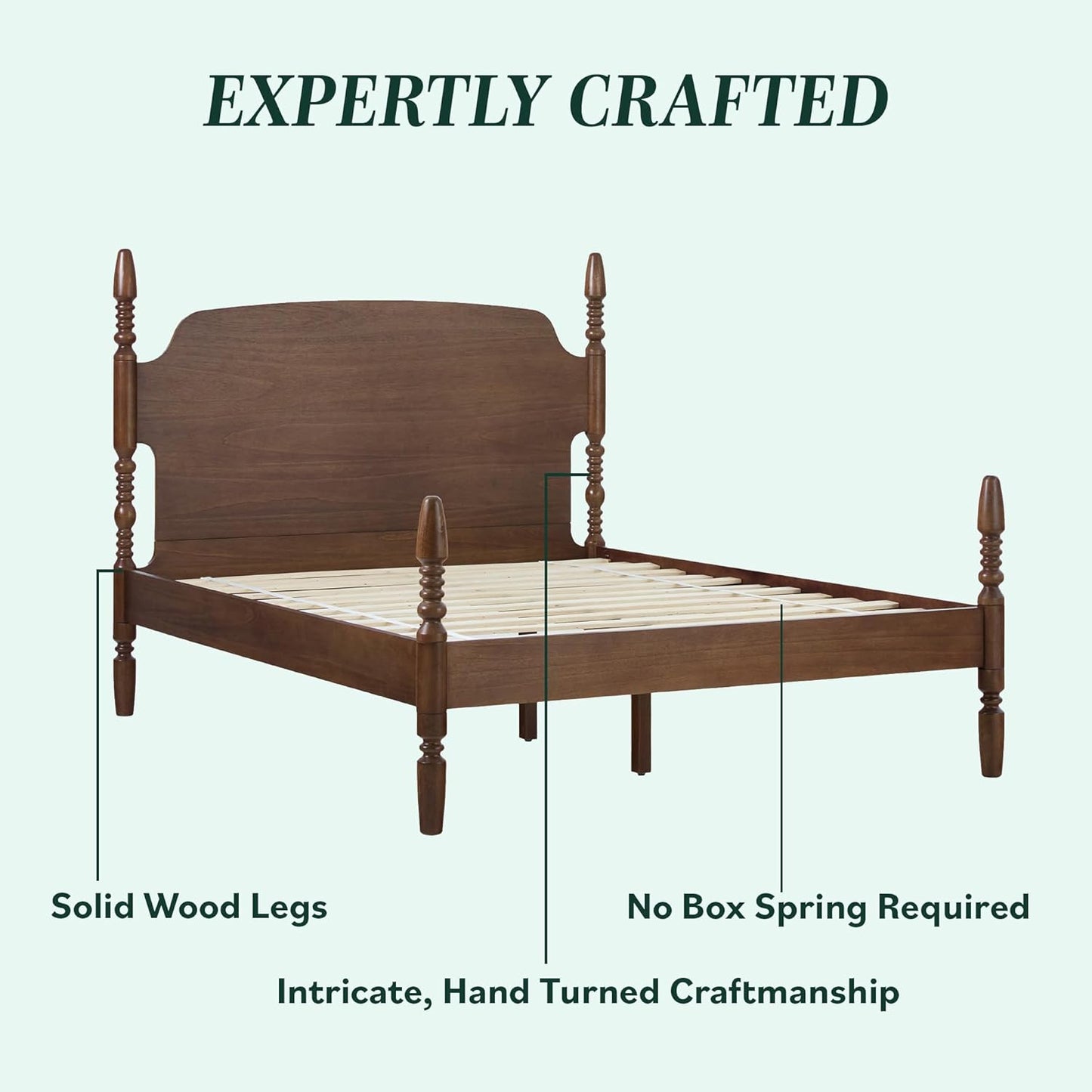 EZ Assembly™ Traditional Wood Spindle Post Bed, Modern Farmhouse Bed Frame Queen Bed Frame with Headboard, No Box Spring Required, Queen Size, Dark Brown