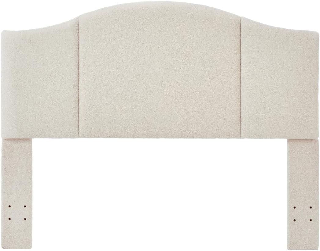 Middle Century Upholstered Foldable Headboard, Modern Boucle Teddy Fabric Queen/Full Headboard 6033-Q-Cream