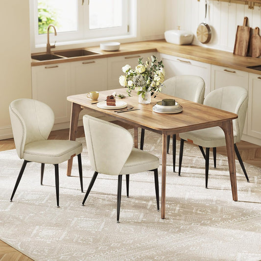 EKHO Collection - Dining Chairs Set of 4, Upholstered Kitchen Chairs, Comfortable Seat, Synthetic Leather with Stitching, Mid-Century Modern, Easy Assembly, Living Room Lounge, Cream White