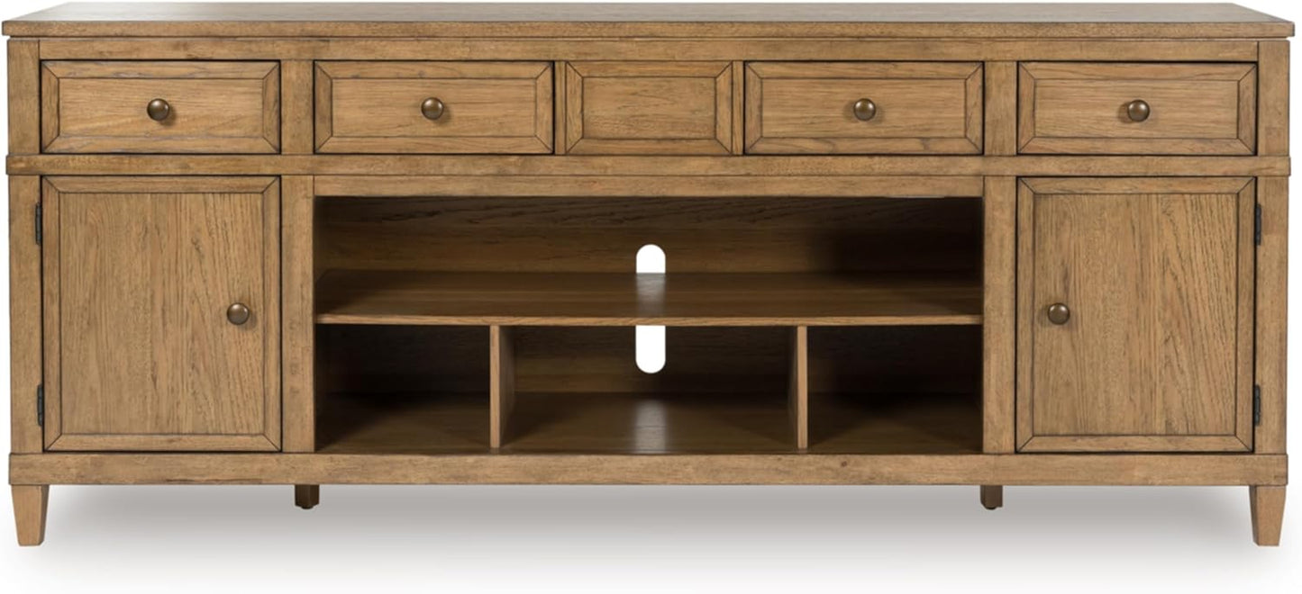 Sharlance Farmhouse 81" TV Stand for Tvs up to 93" with Adjustable Shelves and Wire Management, Light Brown