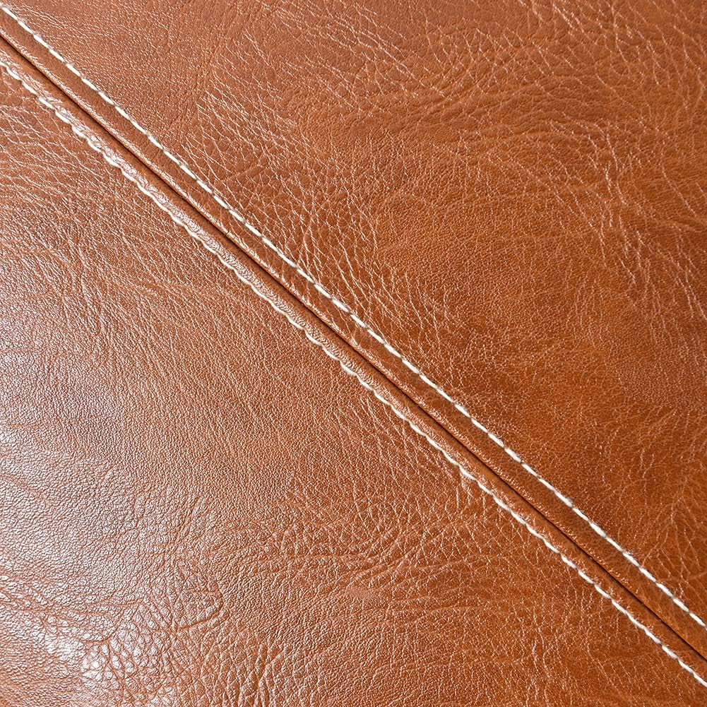 2 Packs Brown Boho Lumbar Faux Leather Decorative Throw Pillow Covers 12X20 Inch for Living Room Couch Bed Sofa, Hand Stitched Rectangle Cushion Case, Rustic Modern Farmhouse Home Decor