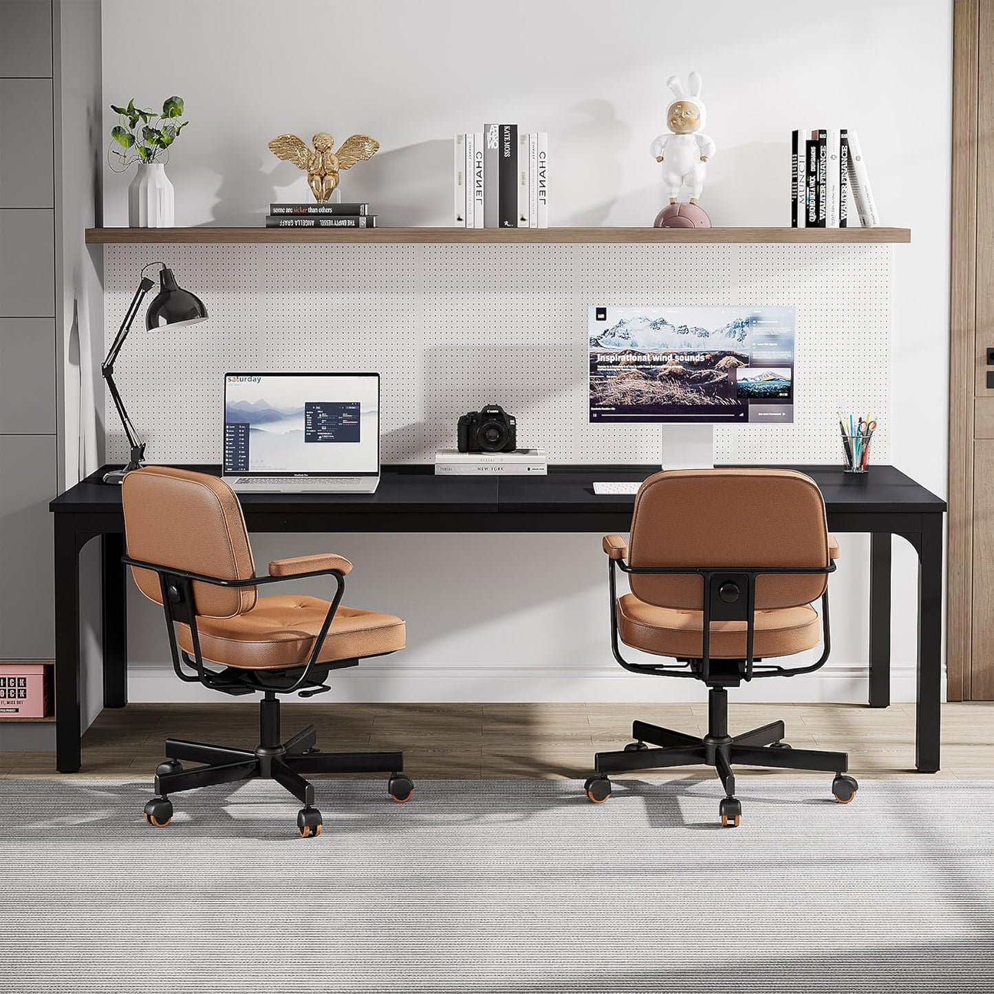 2-Person Home Office Desk, 78.7" Extra Long Computer Desk, Double Workstation for Home Office, Work Desk for Two People (Black)