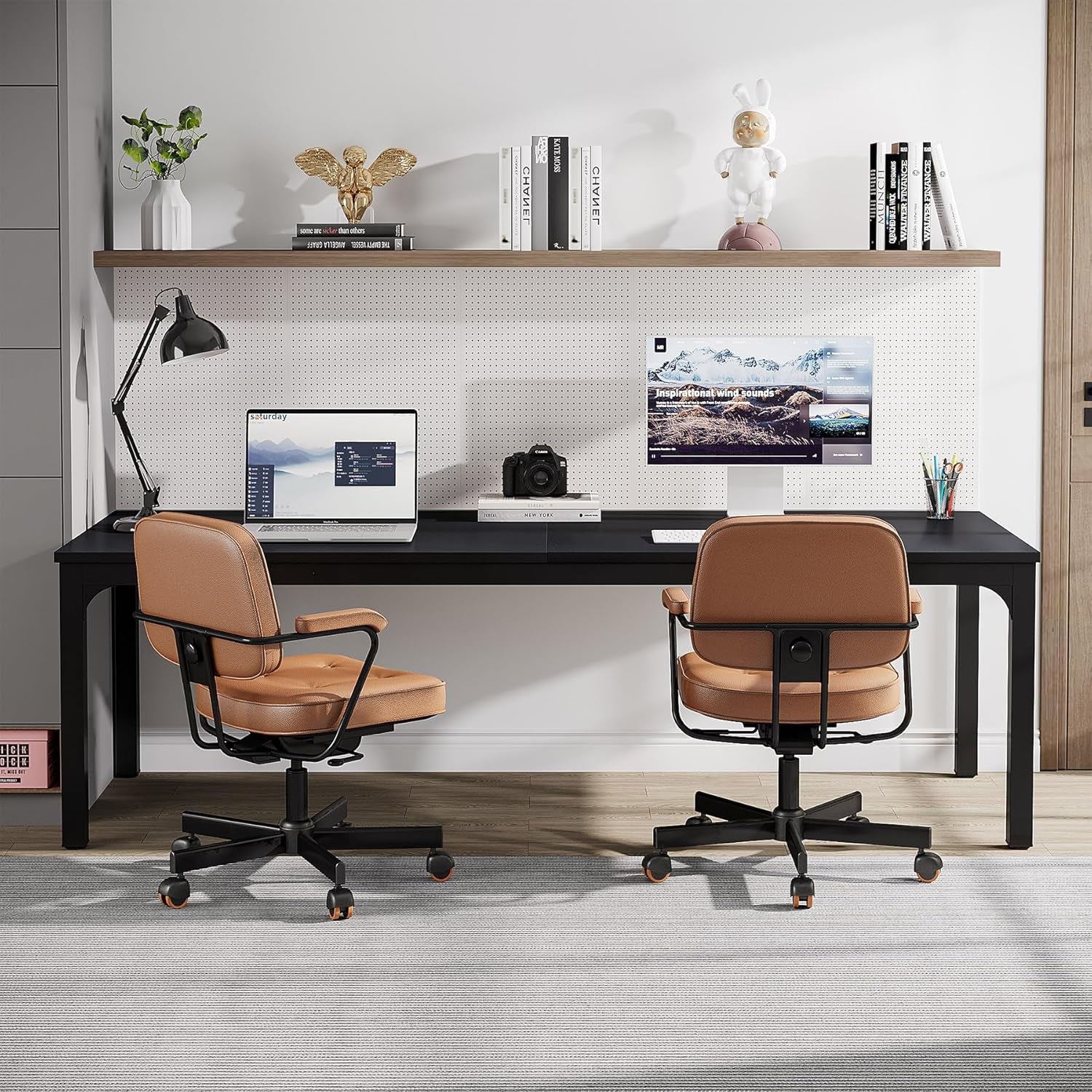 2-Person Home Office Desk, 78.7" Extra Long Computer Desk, Double Workstation for Home Office, Work Desk for Two People (Black)