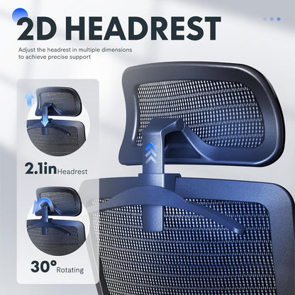 Ergonomic Office Chair, High Back Mesh Swivel Computer Chair, Executive Office Desk Chairs, with Adjustable Lumbar Support/2D Headrest/Lockable Backrest, OC3 Mesh Seat, Gray