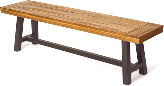 Carlisle Outdoor Acacia Wood and Rustic Metal Bench, Sandblast Finish / Rustic Metal 14. 75 X 63 X 17. 50 Inches
