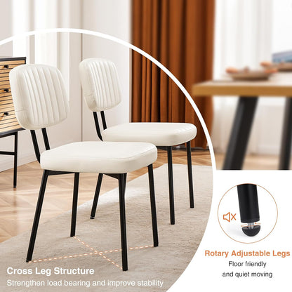 Dining Chairs Set of 2, Upholstered Mid Century Modern Kitchen Accent Chairs with Faux Leather Cushion Seat & Metal Legs for Home Office, Living Room - Cream White