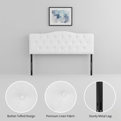 Cassandra Button Tufted Upholstered Headboard for Full & Queen – Linen Padded Panel, 12 Adjustable Height Settings, Wall or Bed Frame Mount