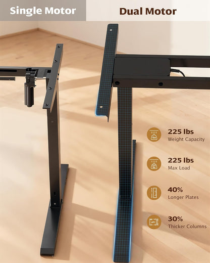 Dual Motor Electric Adjustable Standing for up to 70.8”X31.5” Table Tops, 225 Lbs Weight Capacity, Computer Desk for Home and Office (Black Frame Only)