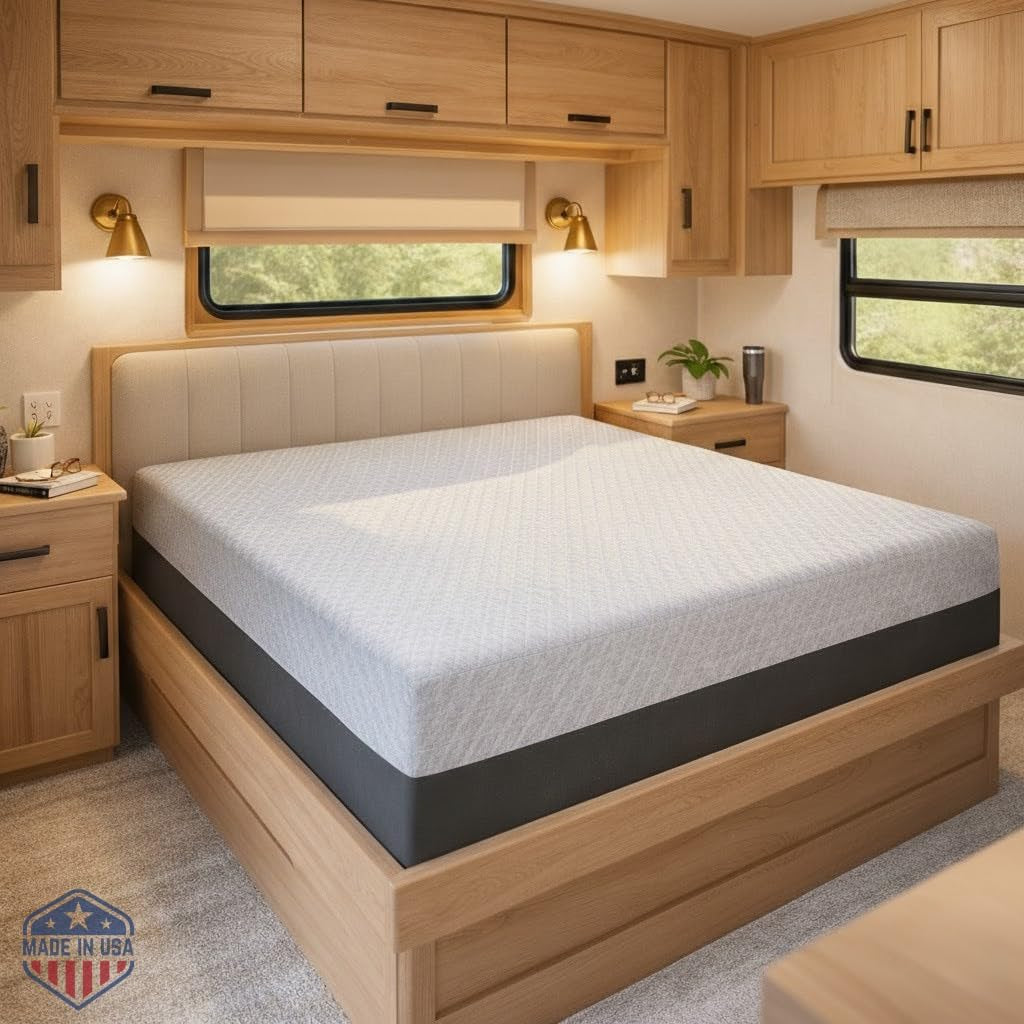 10 Inch RV Short Queen Mattress, Made in the USA, Certipur-Us®, Oeko-Tex®, and Fiberglass-Free™ Certified Cooling Memory Foam Camper Bed - Medium