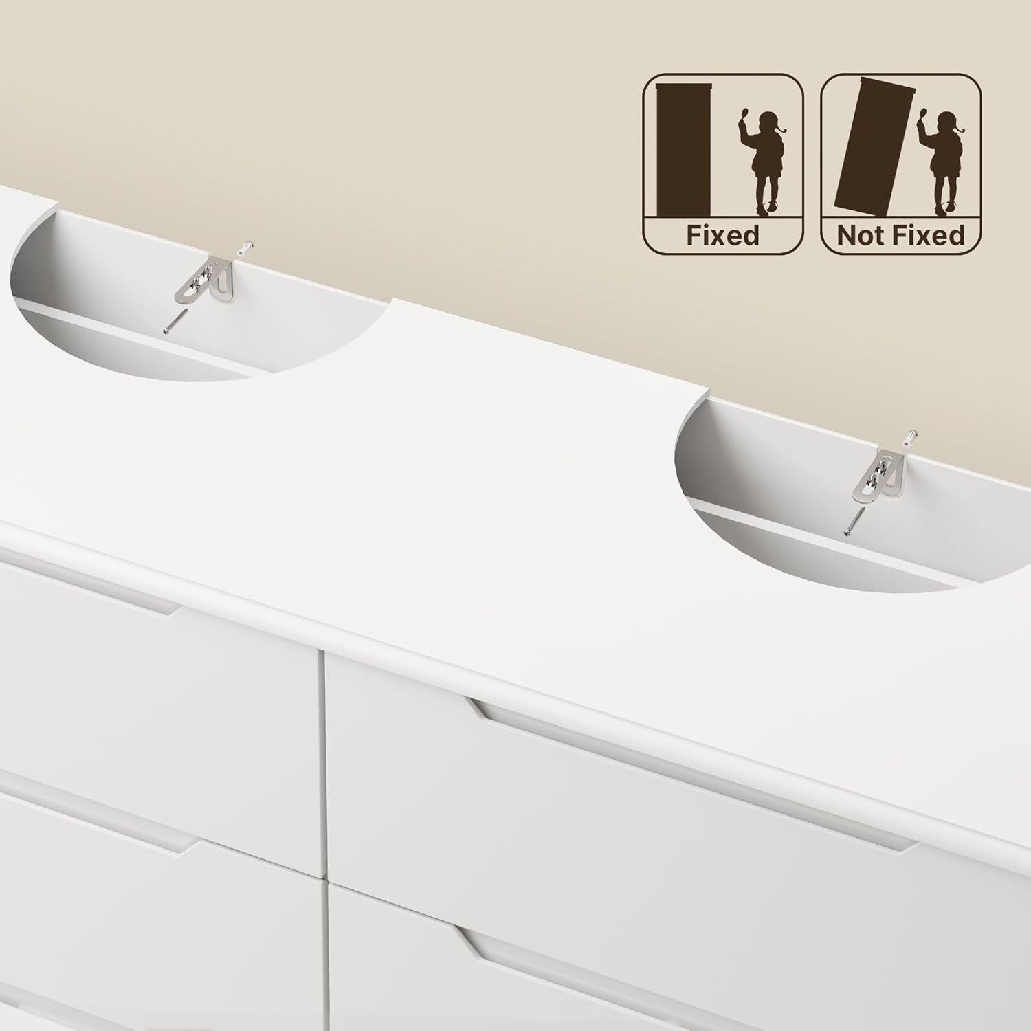 6 Drawer Double Dresser for Bedroom with Anti-Tip Design, Modern Wide Wooden Chest of Drawers with Cut-Out Handles, Closet Storage Organizer and TV Stand for Living Room, Hallway, Entryway