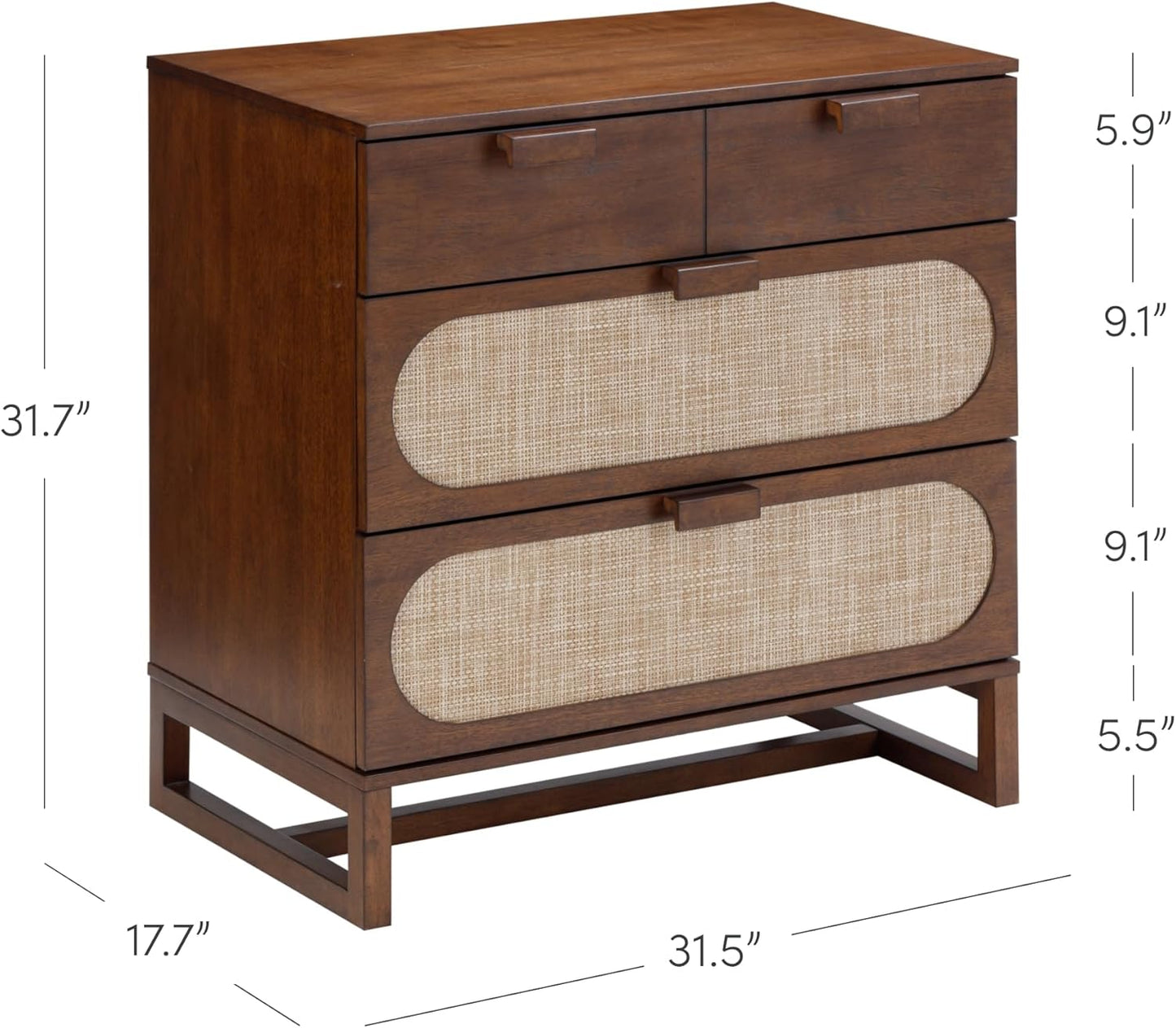 Paxton Mid-Century Modern Dresser for Bedroom, 3-Drawer Dresser with Solid Wood Frame and Textilene Rattan Accent, Dark Walnut