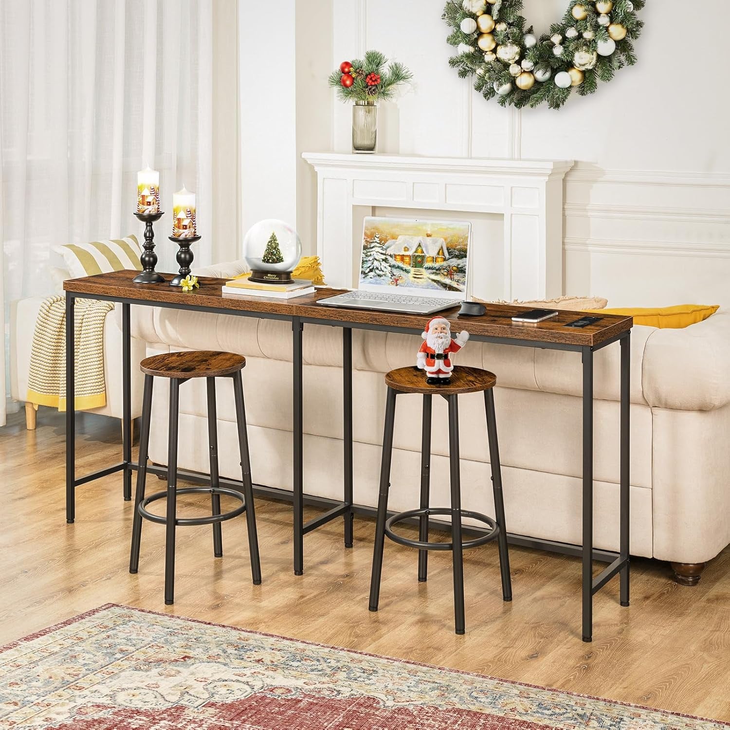 Bar Stools, Set of 2 Bar Chairs, Kitchen round Height Stools with Footrest, Breakfast Bar Stools, Sturdy Steel Frame, for Dining Room, Kitchen, Party, Easy Assembly, Rustic Brown BF03BY01