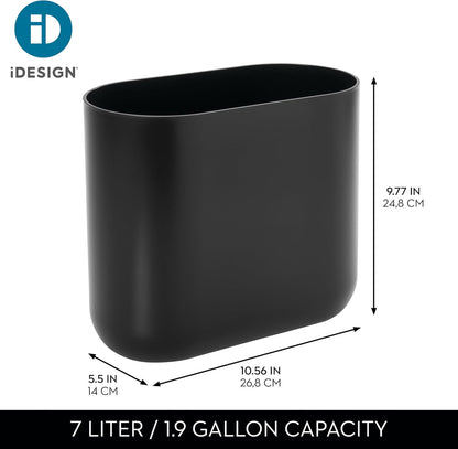 Idesign Small Slim Plastic Bathroom Trash Can, Garbage Can for Bedroom, Office, Desk, Dorm, Black
