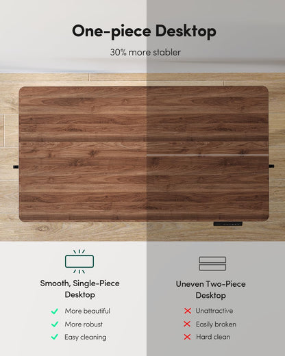 One-Piece Standing Desk Adjustable Height Stand up Home Office Desk, 48X24 Inch Electric Standing Computer Desk, with 4 Memory Presets, Headphone Hook, Light Rustic