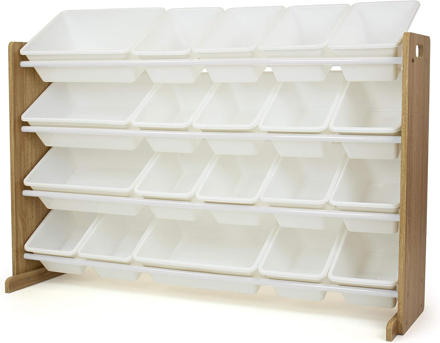 Extra-Large Toy Organizer with 20 Plastic Bins – Natural/White Storage Rack with 4-Tier Shelves, Anti-Tip Safety, for Kids’ Rooms, Playrooms, Nurseries & Classrooms