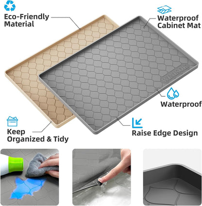 Silicone under Sink Mat 34" X 22", Kitchen Essentials and Gadgets, Shelf Liner and Cabinet Protector, Home Organizers and Storage, Waterproof Bathroom Tray