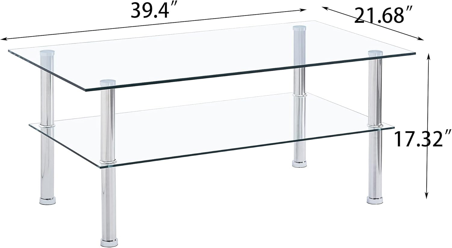 Glass Coffee Table Set of 3, Modern Clear Transparent Living Room Tables, Coffee Table and End Tables Set, Small Modern Waterfall Glass Table Set, 3PCS