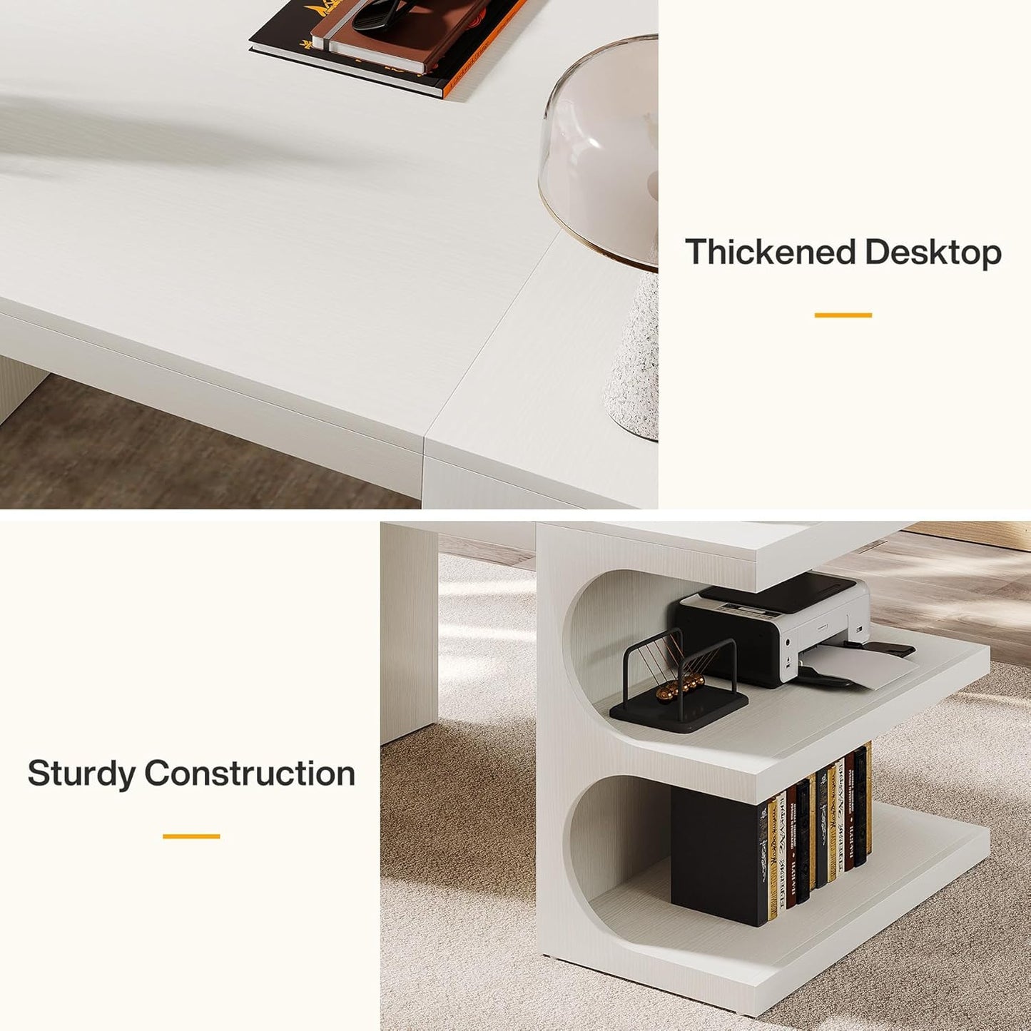 White Executive Office Desk, 63" Computer Desk with Storage Shelves, Modern Wood Study Writing Table, Large Workstation Business Furniture for Home Office (Table Only)