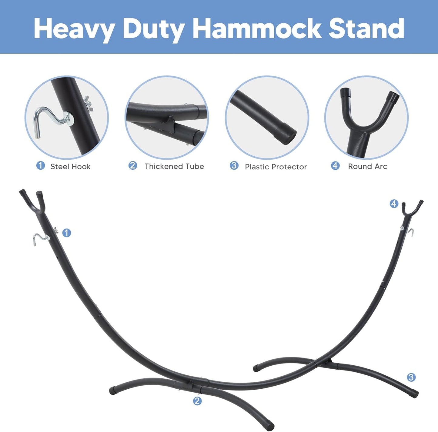 Backyard Hammock with Frame, Hammock Frames for Outside, 475 Lbs Capacity, Blue & White Stripes