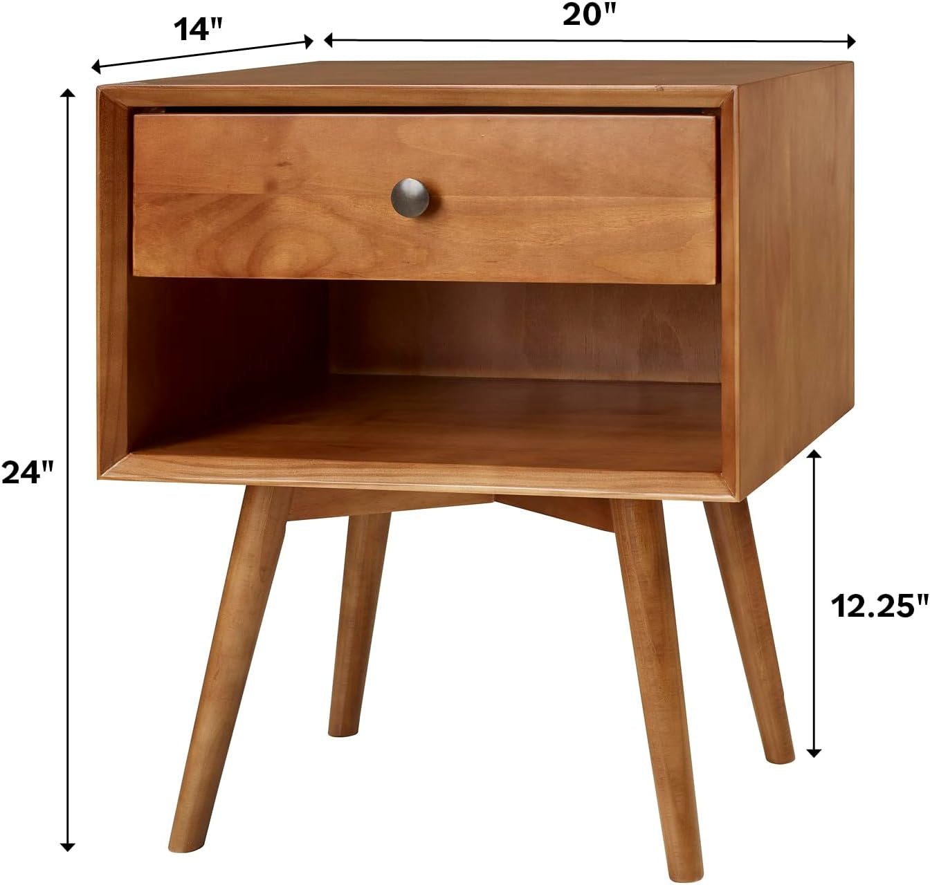 Mid Century Modern Wood Nightstand Side Table Bedroom Storage Drawer and Shelf Bedside End Table, 1 Drawer, Caramel