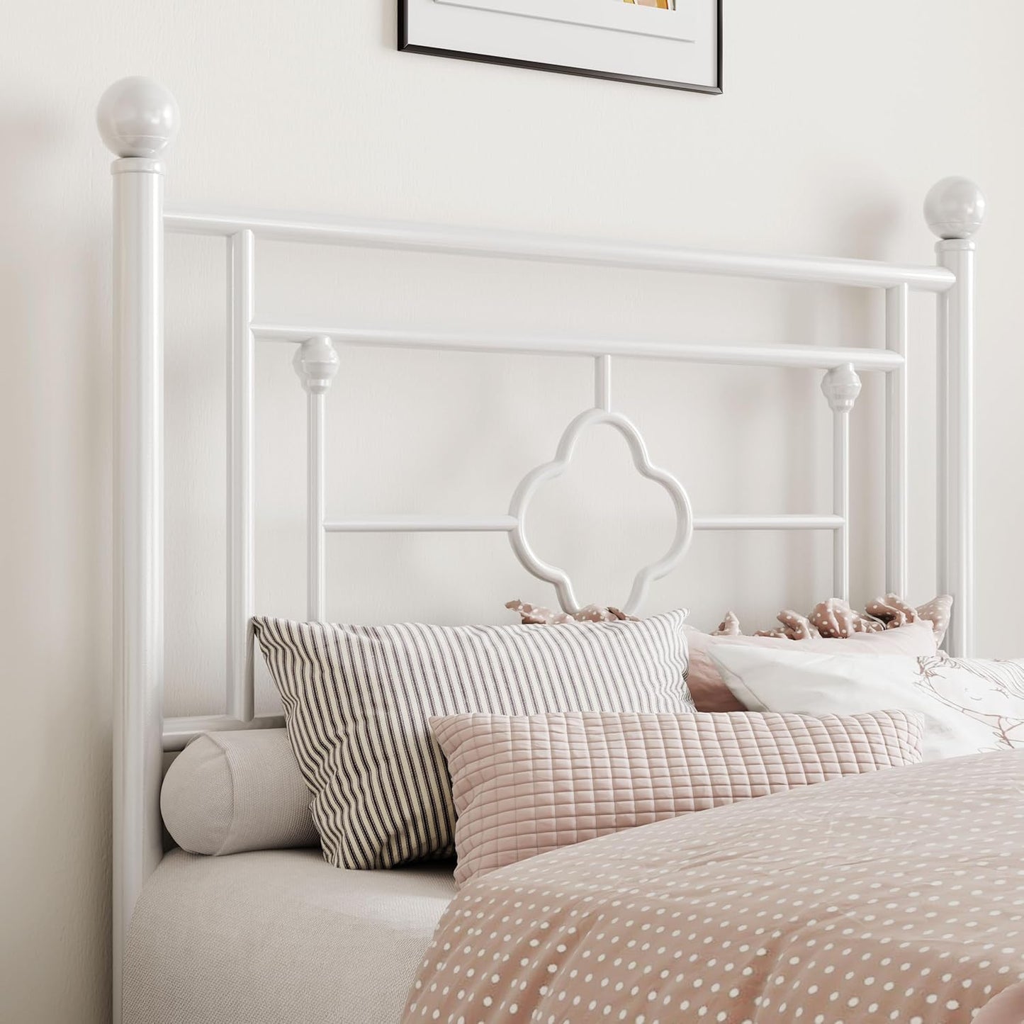 14 Inches Twin Size Metal Platform Bed Frame/Vintage Iron-Art Headboard and Footboard/Mattress Foundation for Storage/No Box Spring Needed/Noise-Free/Easy Assembly/White