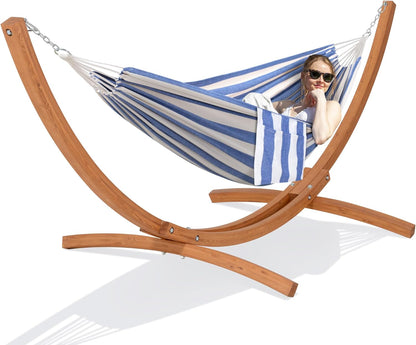 Hammocks for outside with Stand, Porch Hammock and Stand, 475 Lbs Capacity, Blue & White