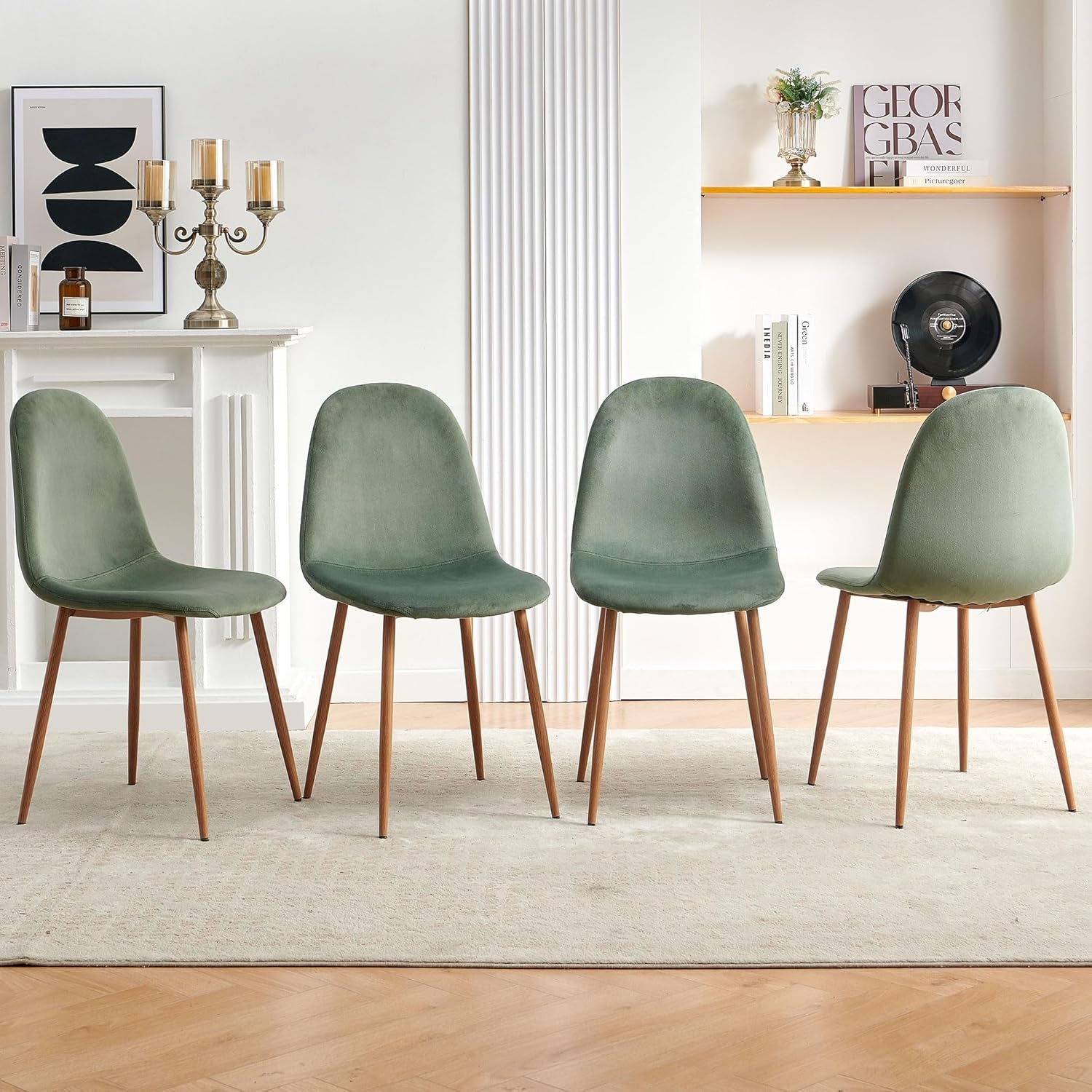 Velvet Dining Chairs Set of 4 - Modern Seating with Metal Legs for Living, Bedroom, Dining Room - Green Chairs, Chair Set for 4