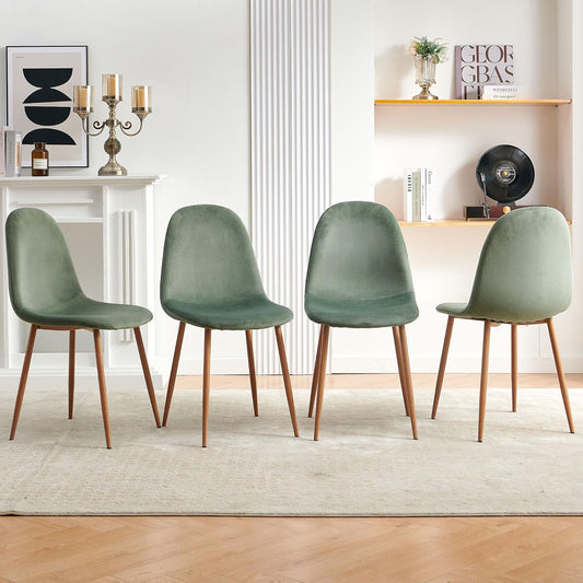 Velvet Dining Chairs Set of 4 - Modern Seating with Metal Legs for Living, Bedroom, Dining Room - Green Chairs, Chair Set for 4