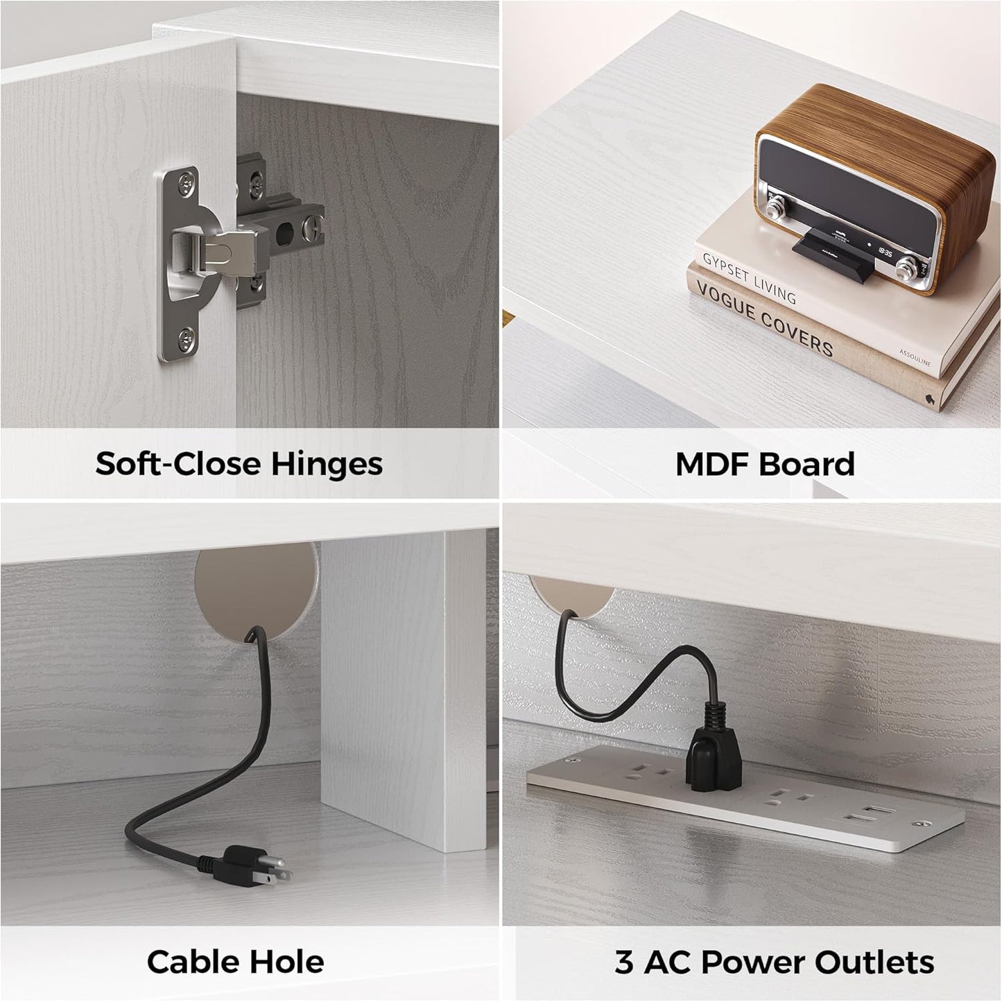 TV Stand for Tvs 85 Inch with Power Outlet and LED Lights, Entertainment Center with Storage Cabinets, Media TV Console with Drawers, Modern TV Stand for Living Room, White