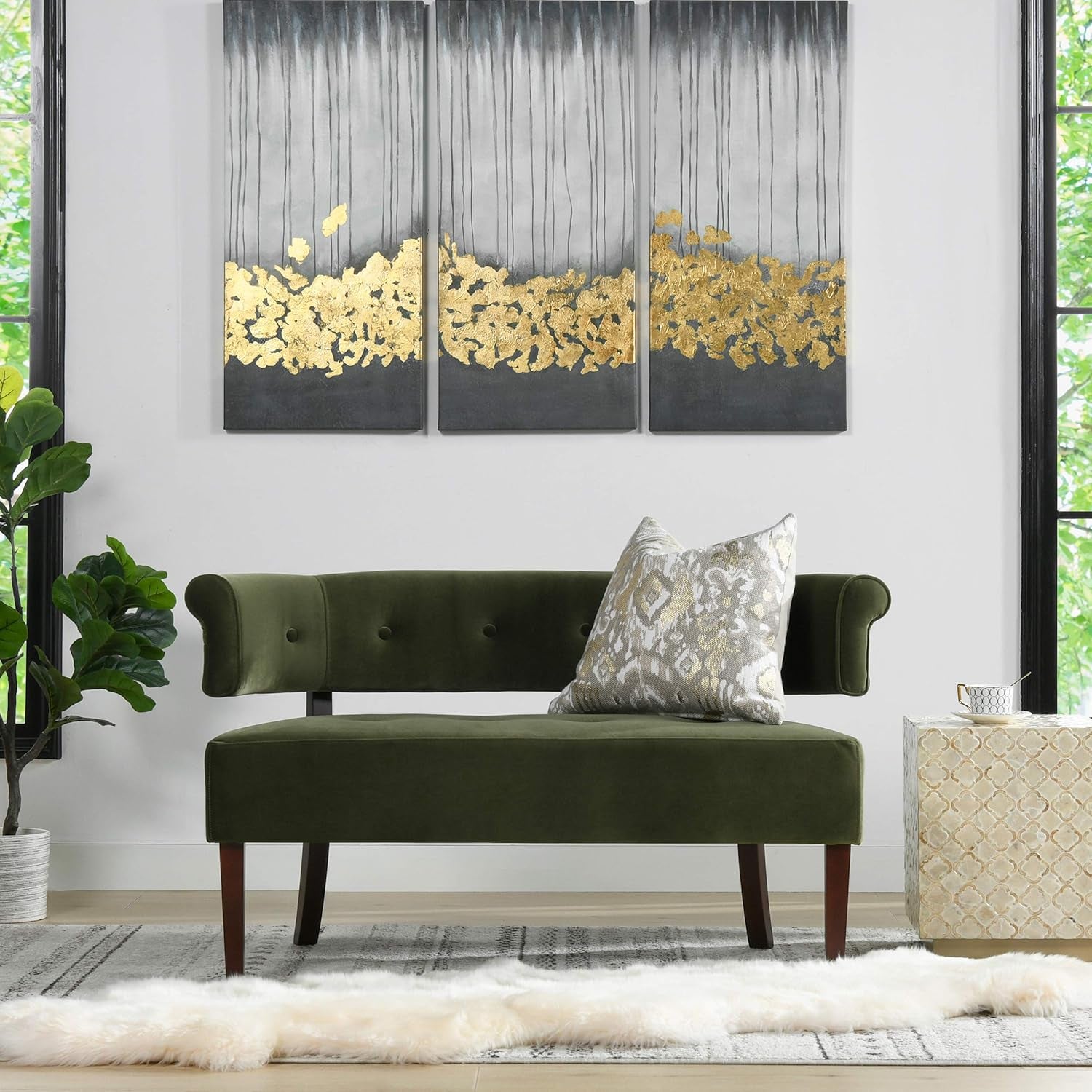 Jared Roll Arm Upholstered Tufted Entryway Bench with Back Settee