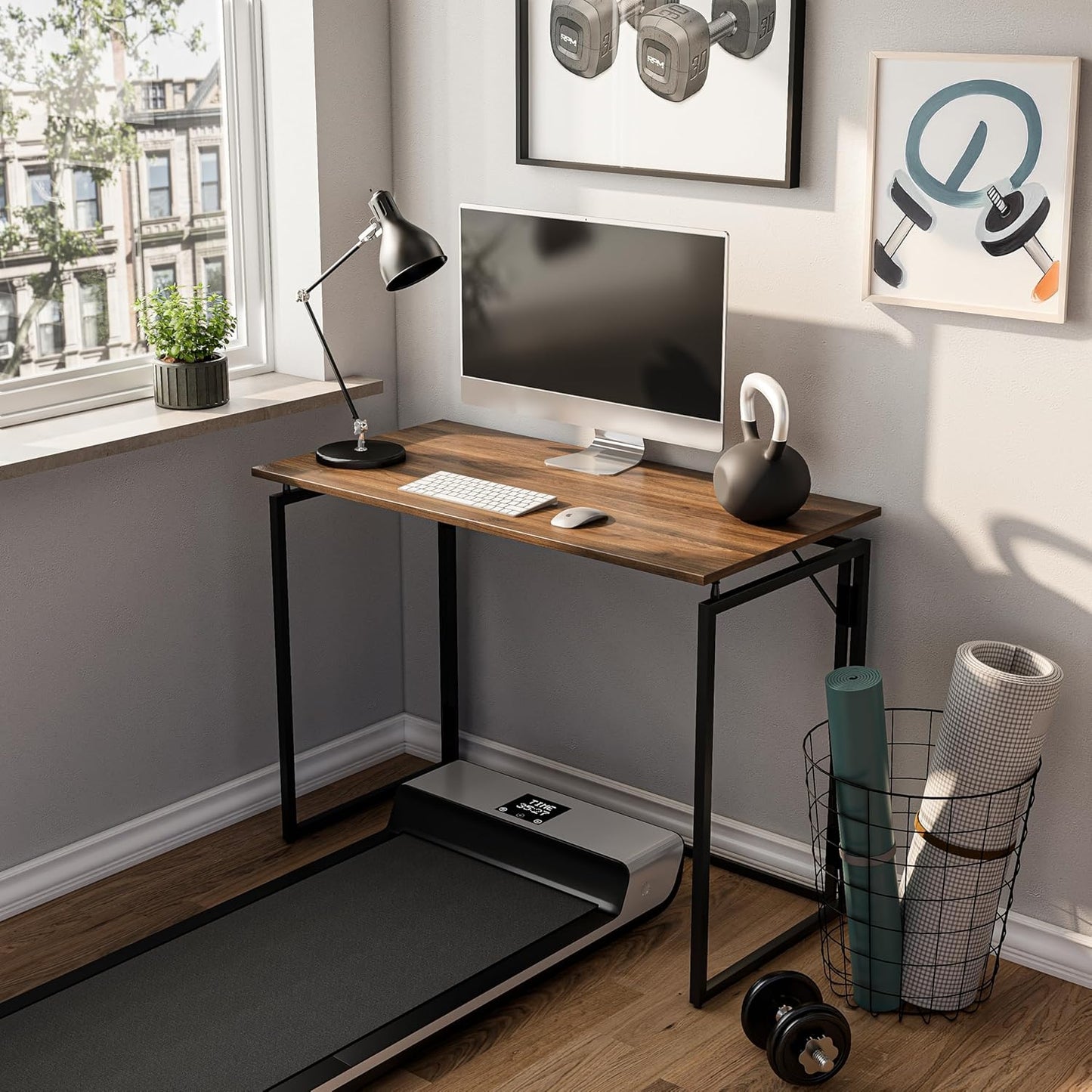 Folding Desk - 31.5" Wood Top Foldable Desk for Small Spaces | No Assembly Required Compact Desk for Home Office, Writing, and Study