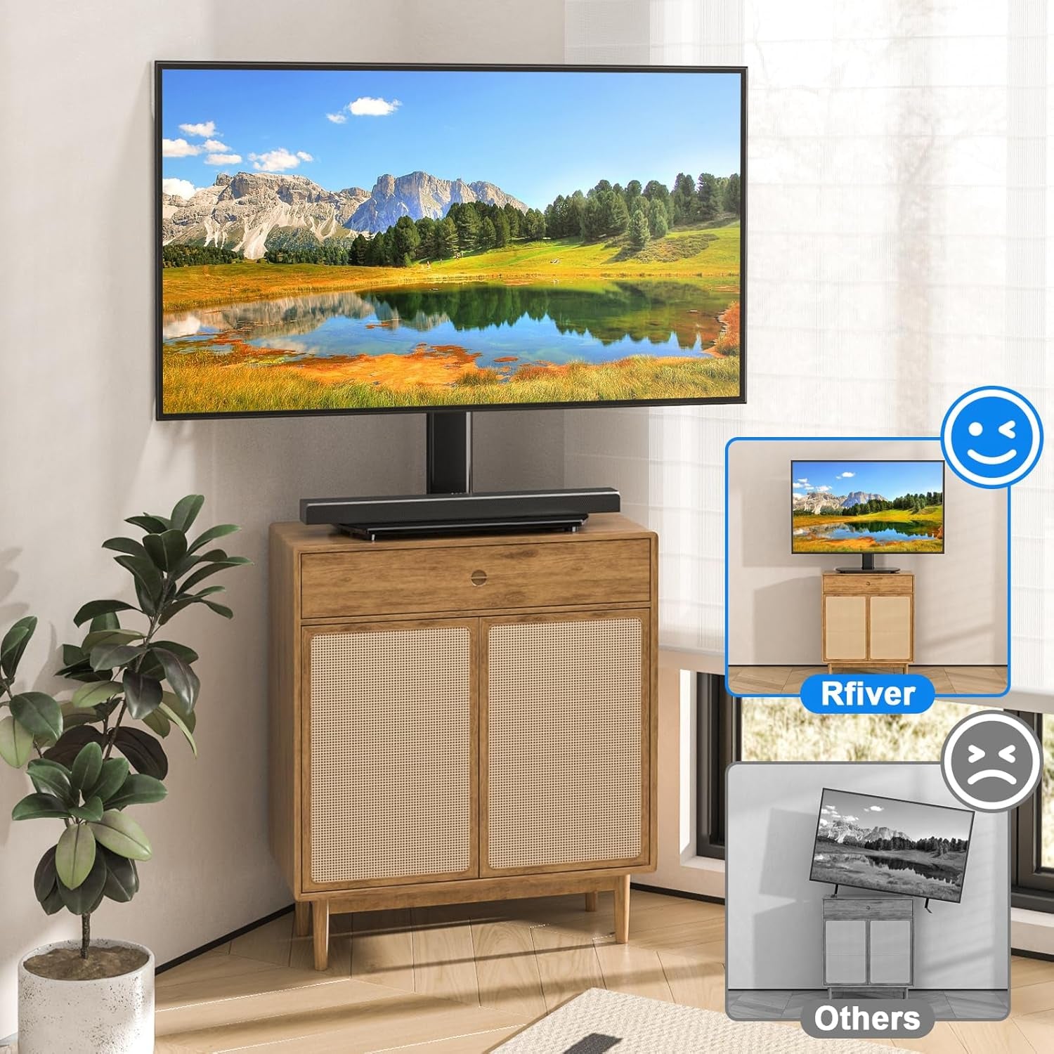 Universal Swivel TV Stand for 27-50 55 60 Inch Tvs, Height Adjustable Table Top TV Stand Mount Hold up to 88 Lbs, Pedestal TV Stands with Tempered Glass Base, Replacement TV Mount Stand