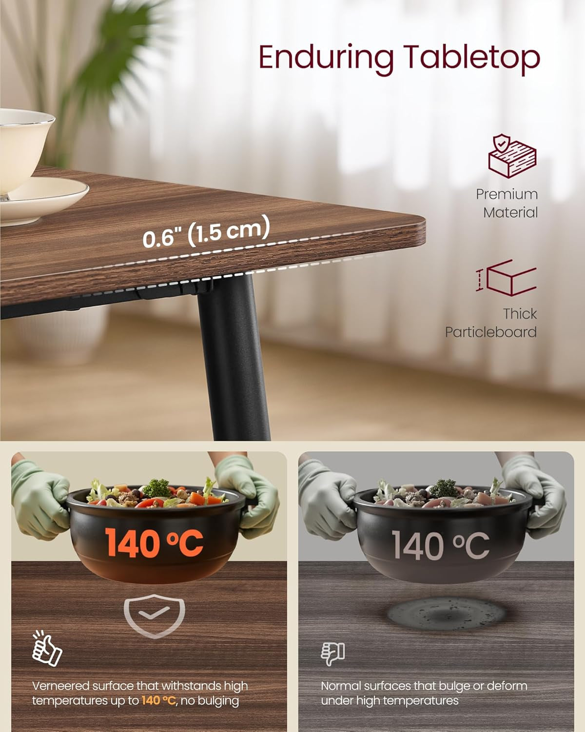 Dining Table, Dining Room Table for 4-6 People, Modern Farmhouse, for Kitchen, Quick Assembly, Heat-Resistant Surface, 29.5 X 55.1 X 29.5 Inches, Natural Walnut and Ink Black UKDT100K02V1