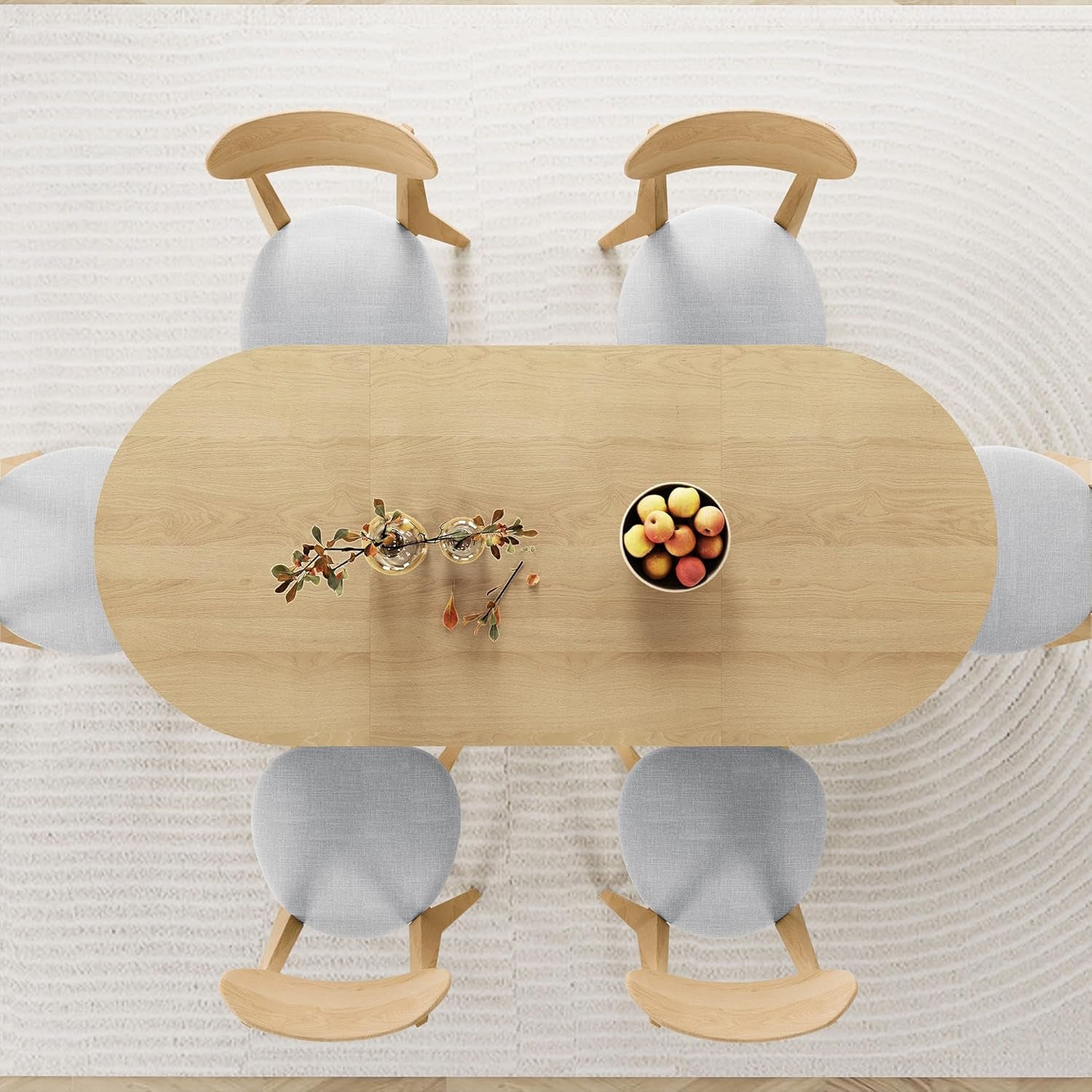 70.8 Inch Dining Table for 4-6 People, Oval Kitchen Table with Semi-Cylindrical Legs Base, Modern Farmhouse round Dinner Tables for Dining Room Kitchen Living Room (Natural)