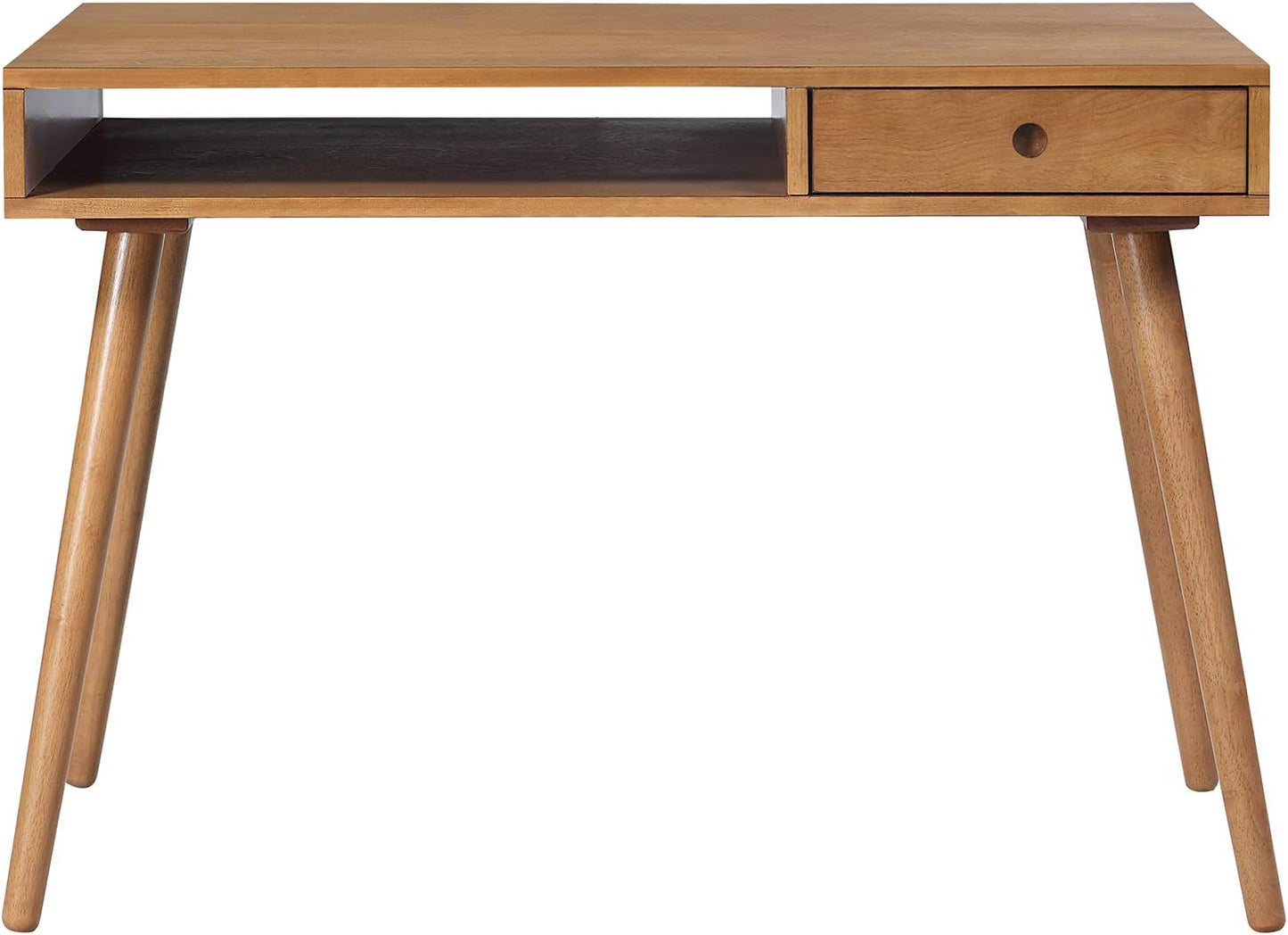 Parker Modern Home Office Writing, Computer or Laptop Desk with Open Storage Cubby and Small Drawer, Walnut