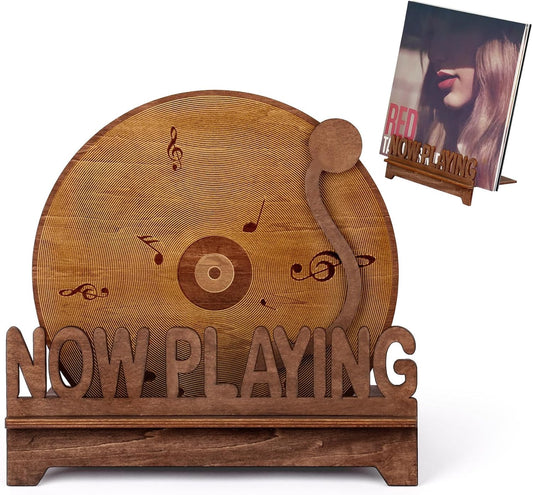 Now Playing Vinyl Record Stand Wooden Record Holder Display Wood Storage Stands Record Player Accessories for Bedroom Living Room Decor for Vinyl Lovers (Vintage)