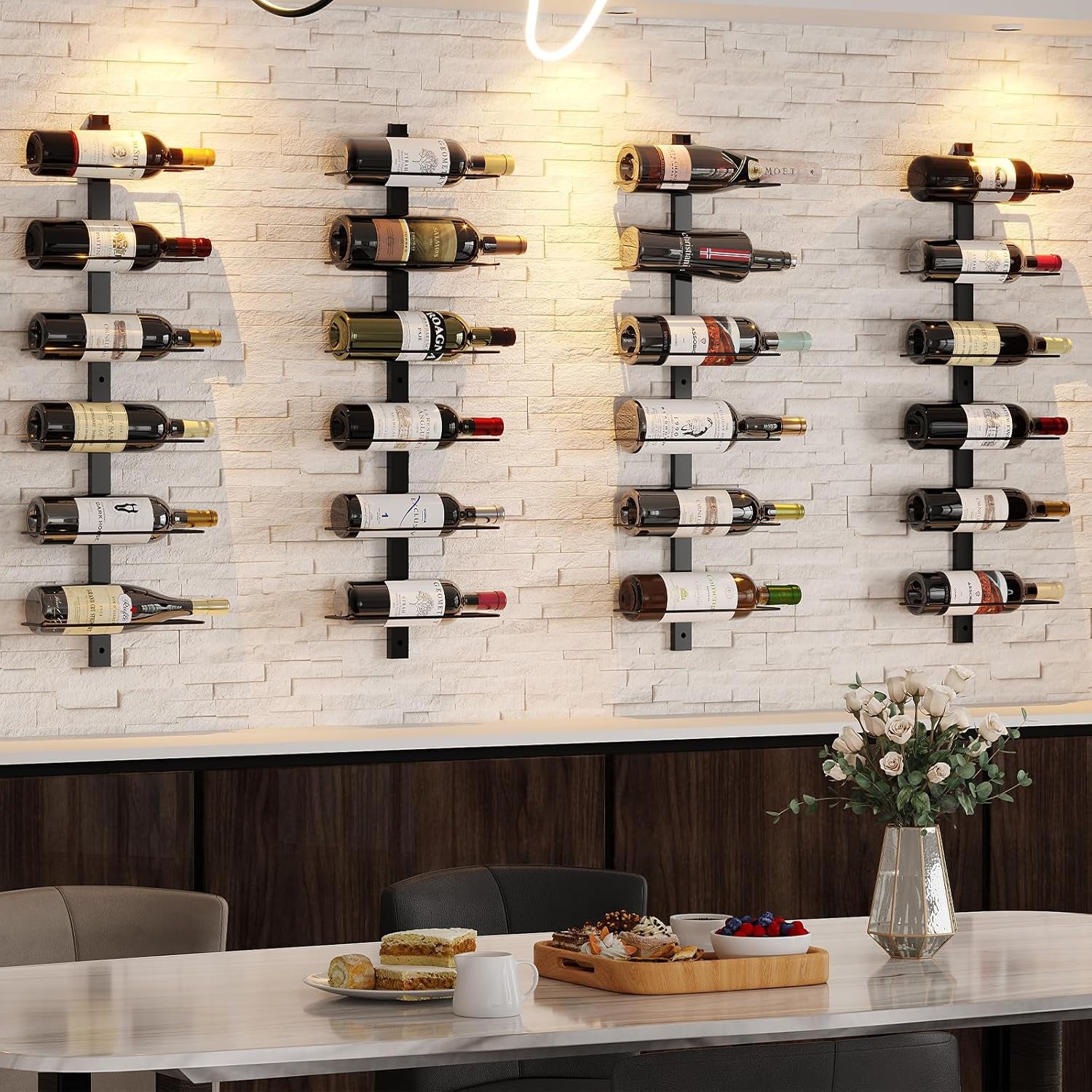 DIY 12 Bottles Wall Mounted Wine Rack, Detachable Wine Storage Organizer, Used Alone or a Set of 4, Wall Wine Display, for Kitchen, Dining Room, Bar, Wine Cellar