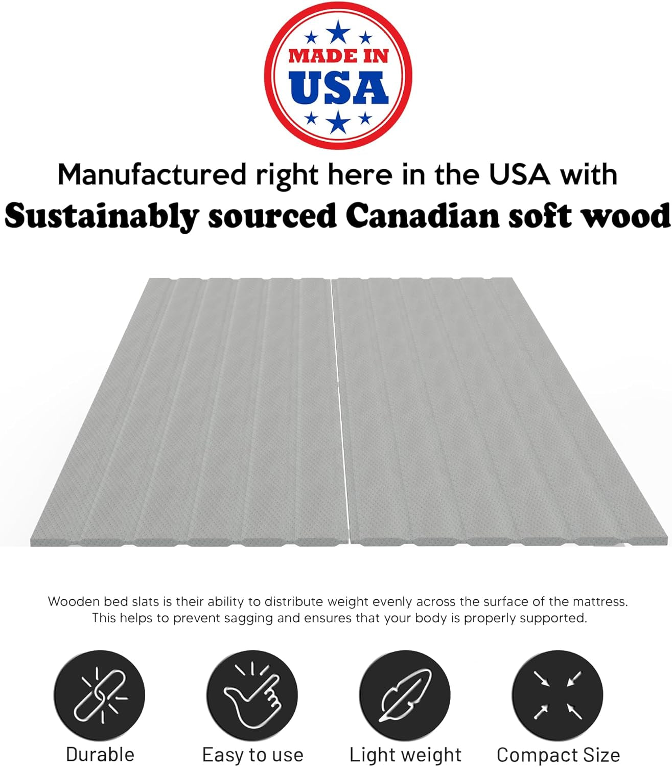 , 0.75-Inch Vertical Mattress Support Wooden Bunkie Board/Bed Slats with Cover, King, Grey