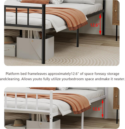 Metal Platform Twin Bed Frame with Headboard Sturdy Steel Slats Support No Box Spring Needed Easy Assembly Black