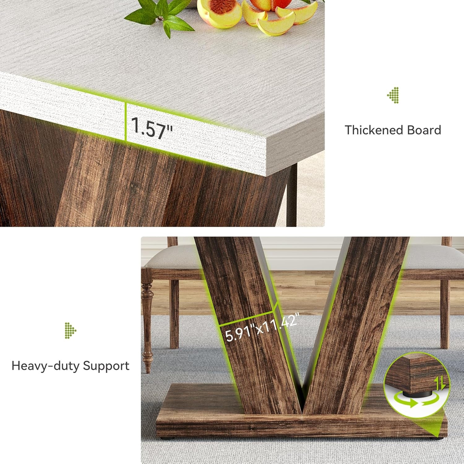 47 Inches Dining Table for 4, Modern Dining Room Tables, Rectangle Kitchen Table with V-Shaped Pedestal, Wooden Dinner Table for Dining Room, Living Room (Rustic Brown & Carbon Black)