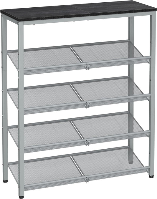 Shoe Rack for Entryway, 5-Tier Shoe Rack Organizer with Storage Shelves and Spacious Top, Freestanding, Adjustable, Industrial, Charcoal Grey and Metallic Silver ULBS038E22
