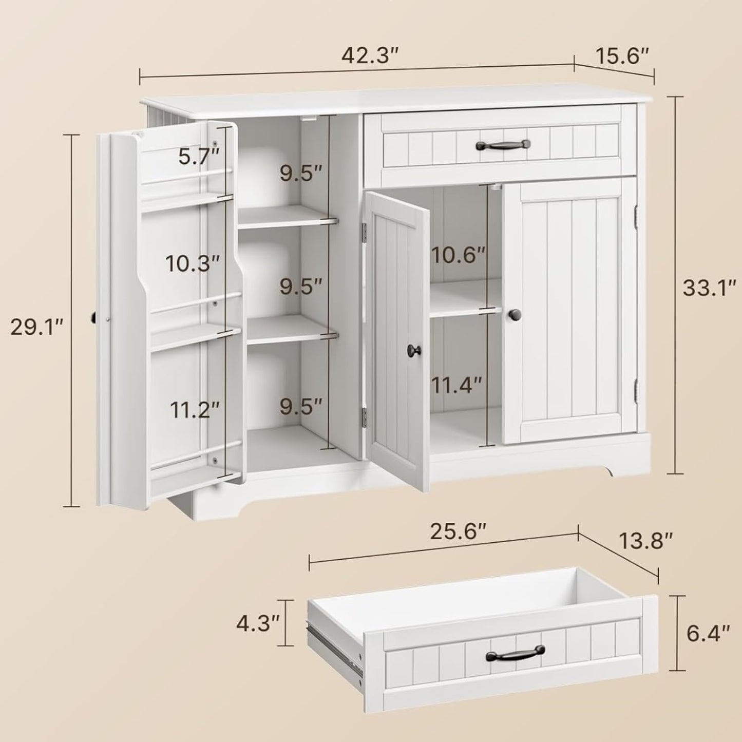 Kitchen Sideboard Buffet Cabinet with Storage Small Coffee Bar Cabinet with Drawer, Kitchen Pantry Storage Cabinet with Door and Shelves for Bathroom and Living Room