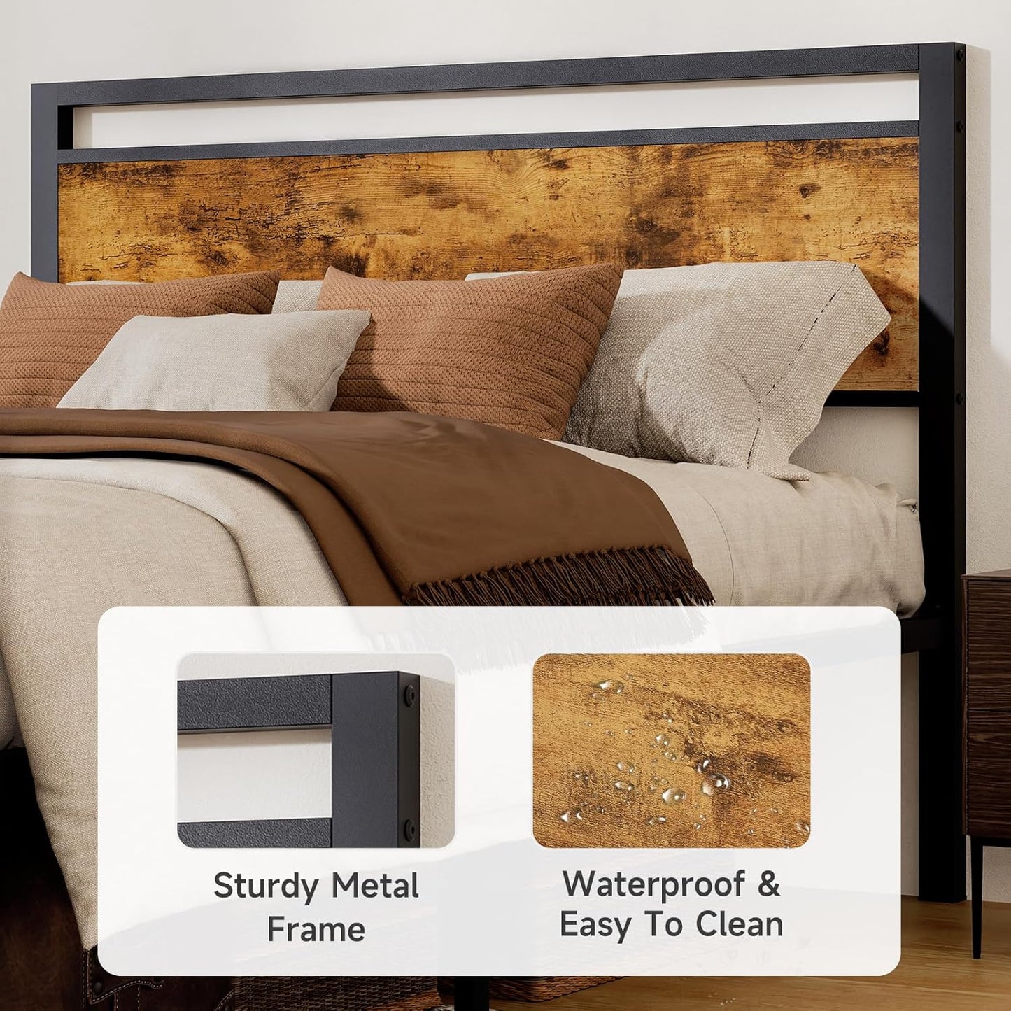 Easy Assembly Sturdy Metal Platform Bed, Queen Size Bed Frame with Headboard & Footboard, Anti-Slip & Silent Support, No Box Spring Needed with Underbed Storage, Modern Bedroom Furniture