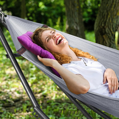 Universal Double Hammock with Stand Included for 2 Persons/Foldable Hammock Stand 600 Lbs Capacity Portable Case - Inhouse, Outdoor, Camping, Grey