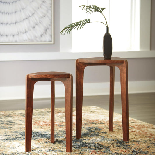 Brynnleigh Contemporary Nesting Accent Table, Set of 2, Light Brown