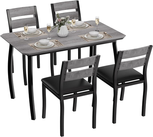 Dining Table Set for 4 Modern Kitchen Table and Chairs Set with Chamfered Edges Cushioned Seats Space-Saving Metal Frame Compact Breakfast Nook (Soft Seat Black Tube + Black)