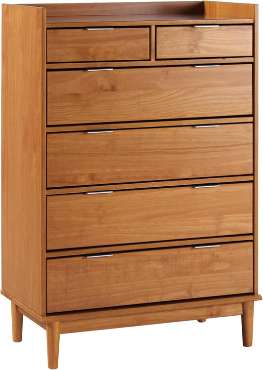 Blythe Mid-Century Modern Tray-Top Solid Wood 6-Drawer Dresser, 30 Inch, Caramel
